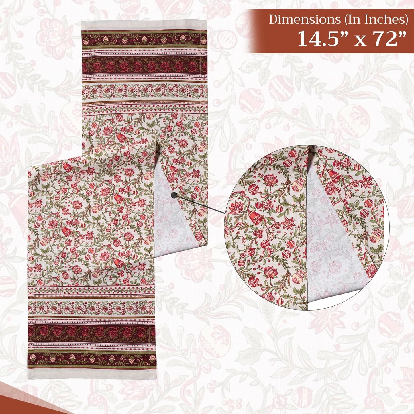 Maison d' Hermine Table Runner 100% Cotton Single Layer Table Runners 72 inches Long for Thanksgiving Christmas Decorations Home Kitchen Dining Party Wedding (Reveillon Au Jardin, 14.5" x 72")