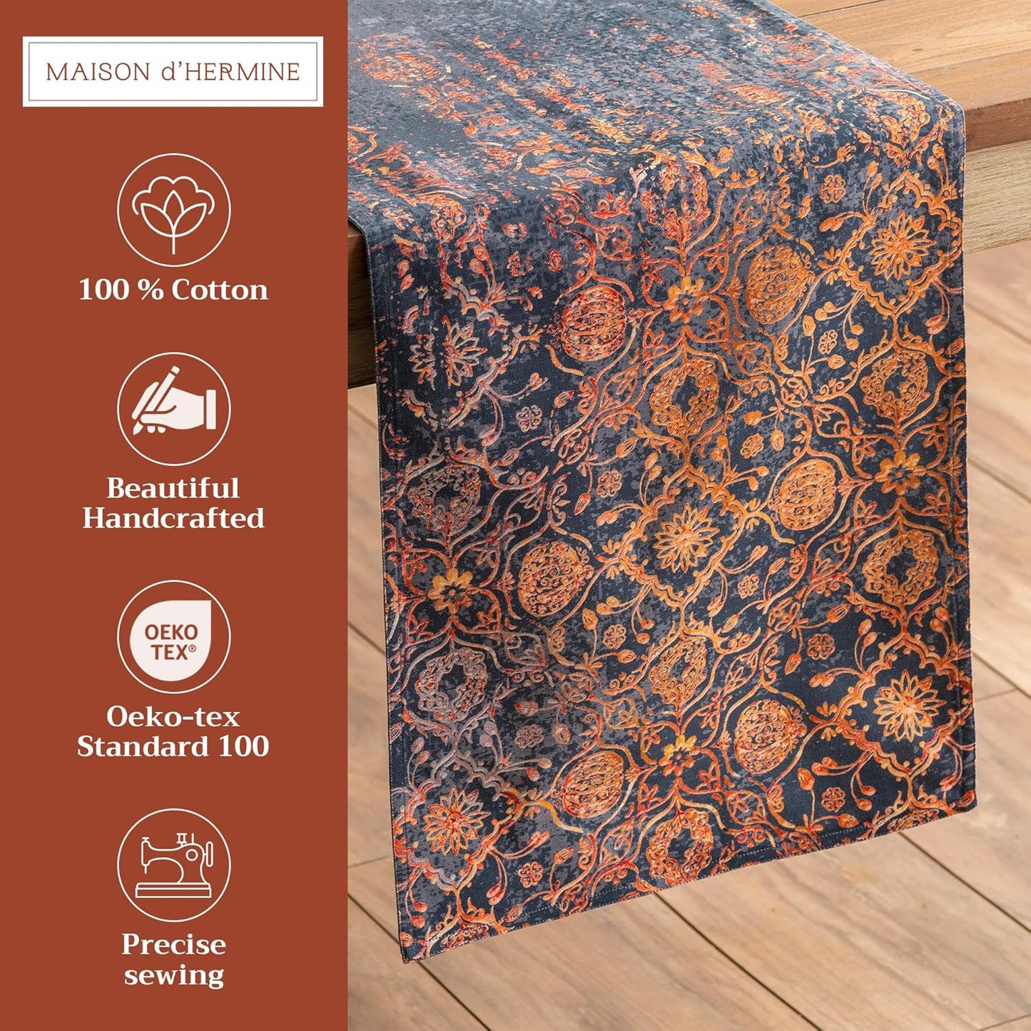 Maison d' Hermine Table Runner 100% Cotton Double Layer Table Runners 108 inches Long for Thanksgiving Christmas Decorations Home Kitchen Dining Party Wedding (Imperfection, 14.5" x 108")