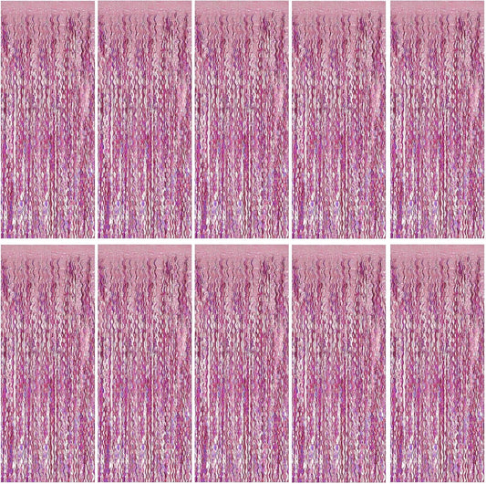 Pink Tinsel Foil Fringe Curtains Wavy Backdrop for Parties Sparkle Metallic Wavy Foil Fringe Backdrop Curtain for Party Decorations Photo Booth Props for Birthday Graduation Wedding
