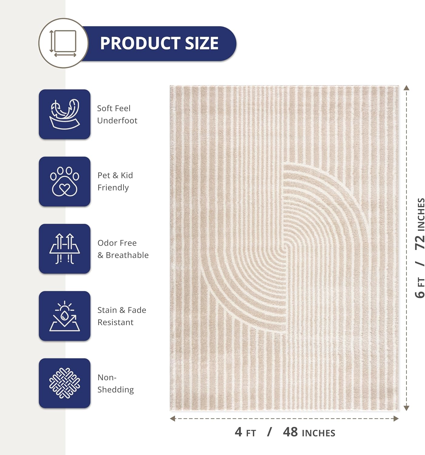 Abani Area Rug for Living Room -Nuevo 4' x 6' Beige Arch Pattern Area Rug, Soft and Durable Living Room Rug, Stain and Fade Resistant, Chic Modern Design, Pet & Kid Friendly