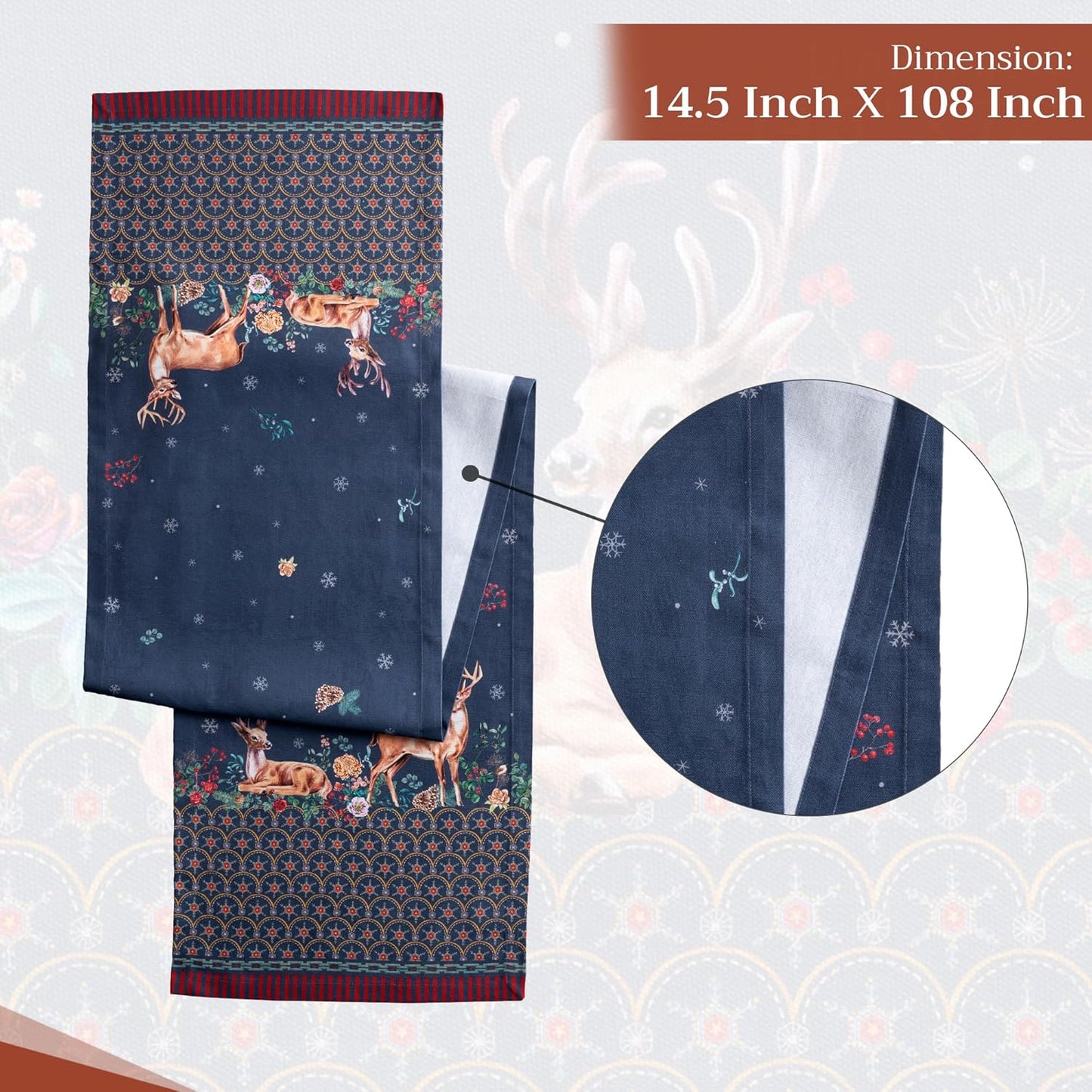 Maison d' Hermine Table Runner 100% Cotton Single Layer Table Runners 108 inches Long for Thanksgiving Christmas Decorations Home Kitchen Dining Party Wedding (Christmas Joy, 14.5" x 108")