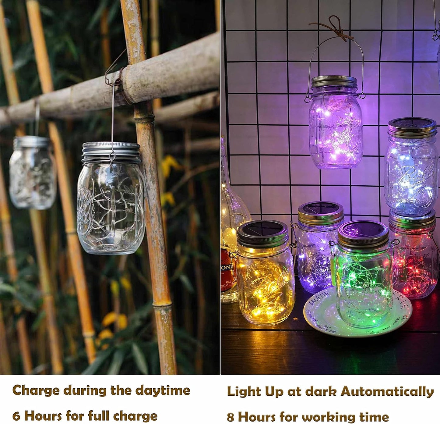 Decorman Solar Mason Jar Lid Lights, 6 Pack 20 LED Waterproof String Fairy Star Firefly Jar Lids Lights for Patio Garden Yard Lawn Party Wedding Christmas Decoration(Jars & Hangers Not Included)