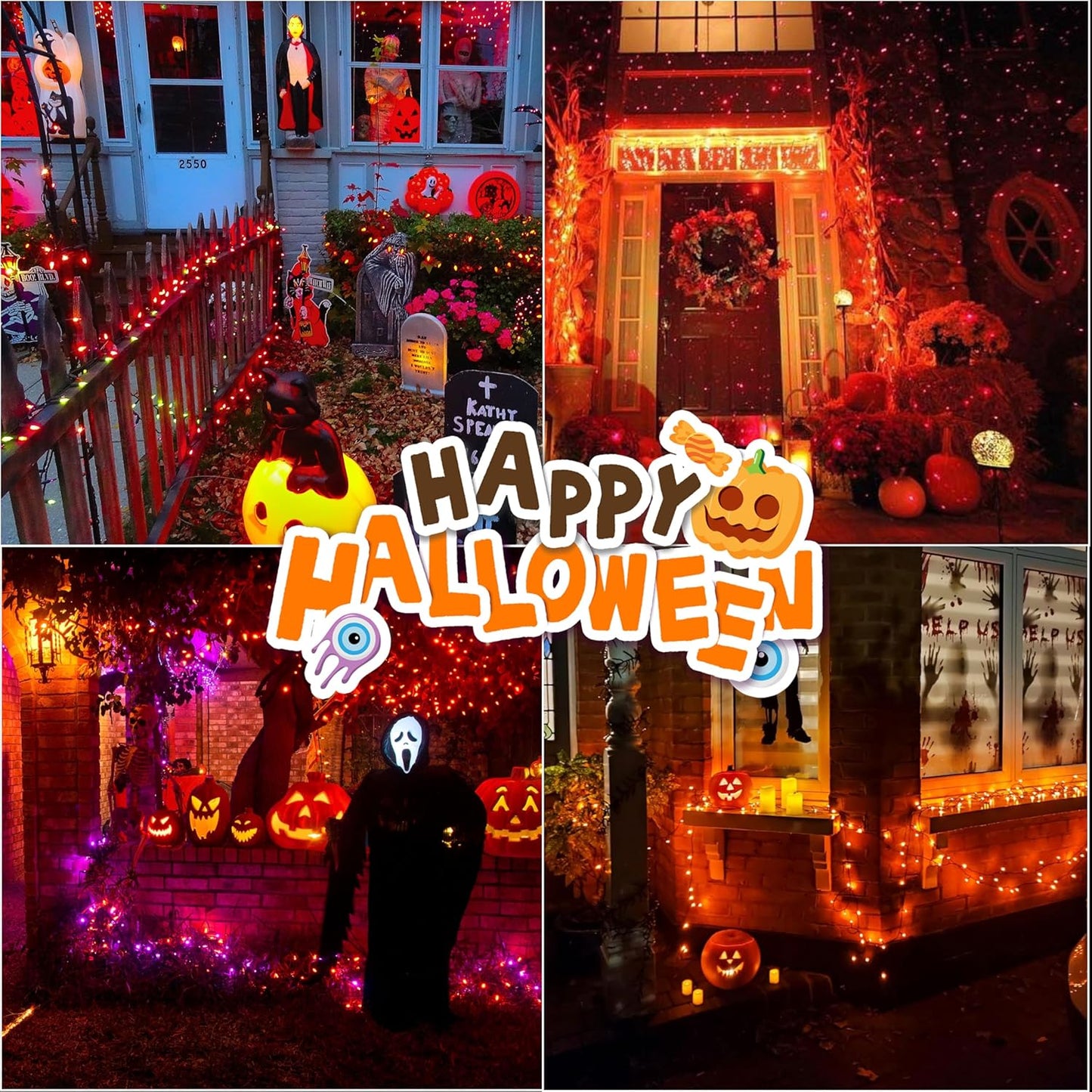 LAMPHOME 66ft Halloween Decorative Mini Lights, 200 LED Transparent Wire Fairy Starry String Lights Plug in, 11 Lighting Modes, for Halloween Decoration Outdoor Xmas Tree Party Decoration (Orange)