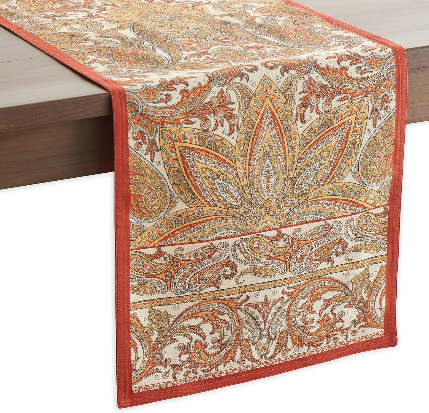 Maison d' Hermine Table Runner 100% Cotton Single Layer Table Runners 90 inches Long for Thanksgiving Christmas Decorations Home Kitchen Dining Party Wedding (Kashmir Paisley, 14.5" x 90")