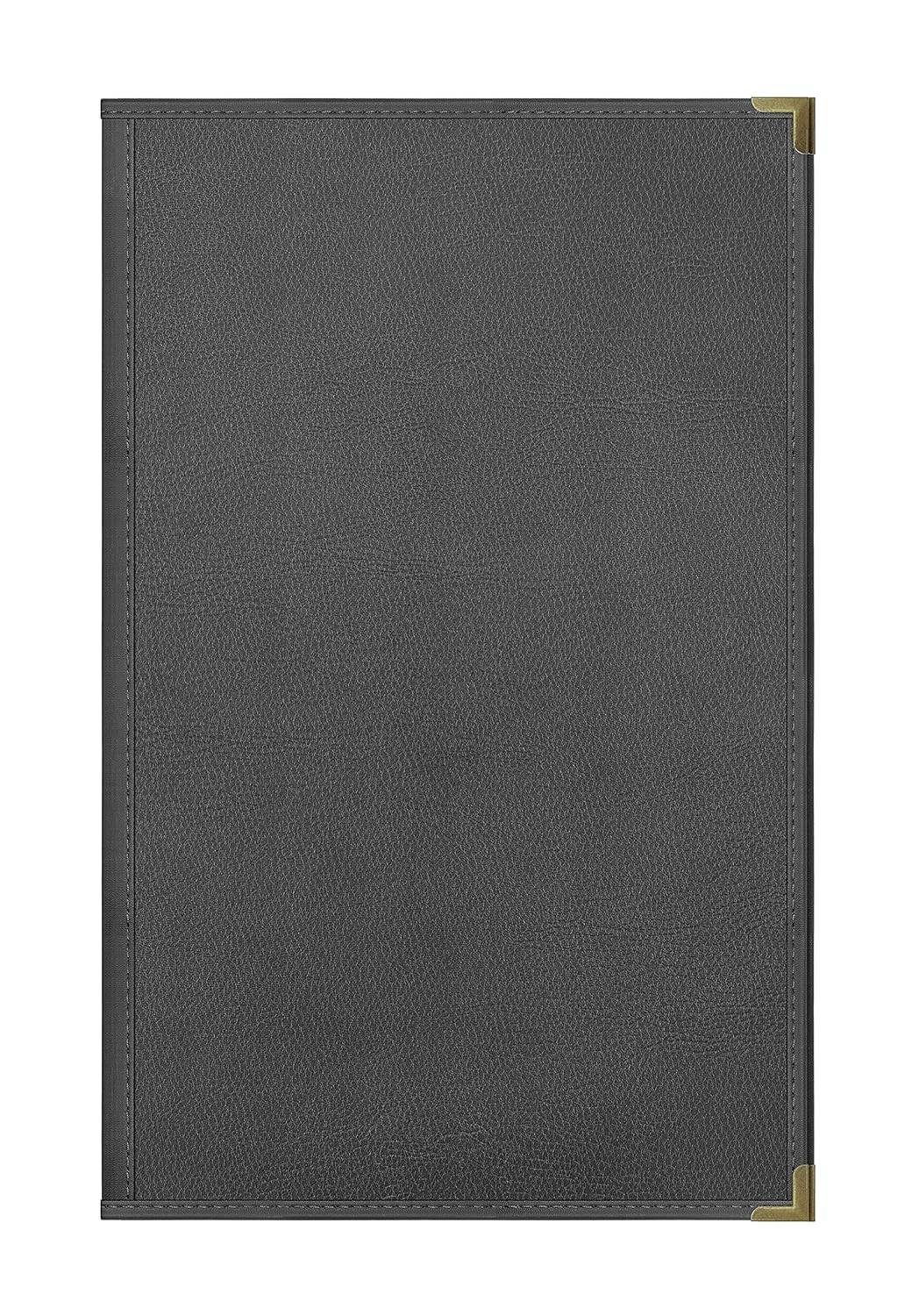 Goodsmart Pajco Style Restaurant Menu Covers – Pack of 10, Side-Loading Menu Holders, Single Stitched Edge, Clear Vinyl Menu Sleeves, Leatherette Trim, Gold Corners, Black, 4 View (8.5" x 14")