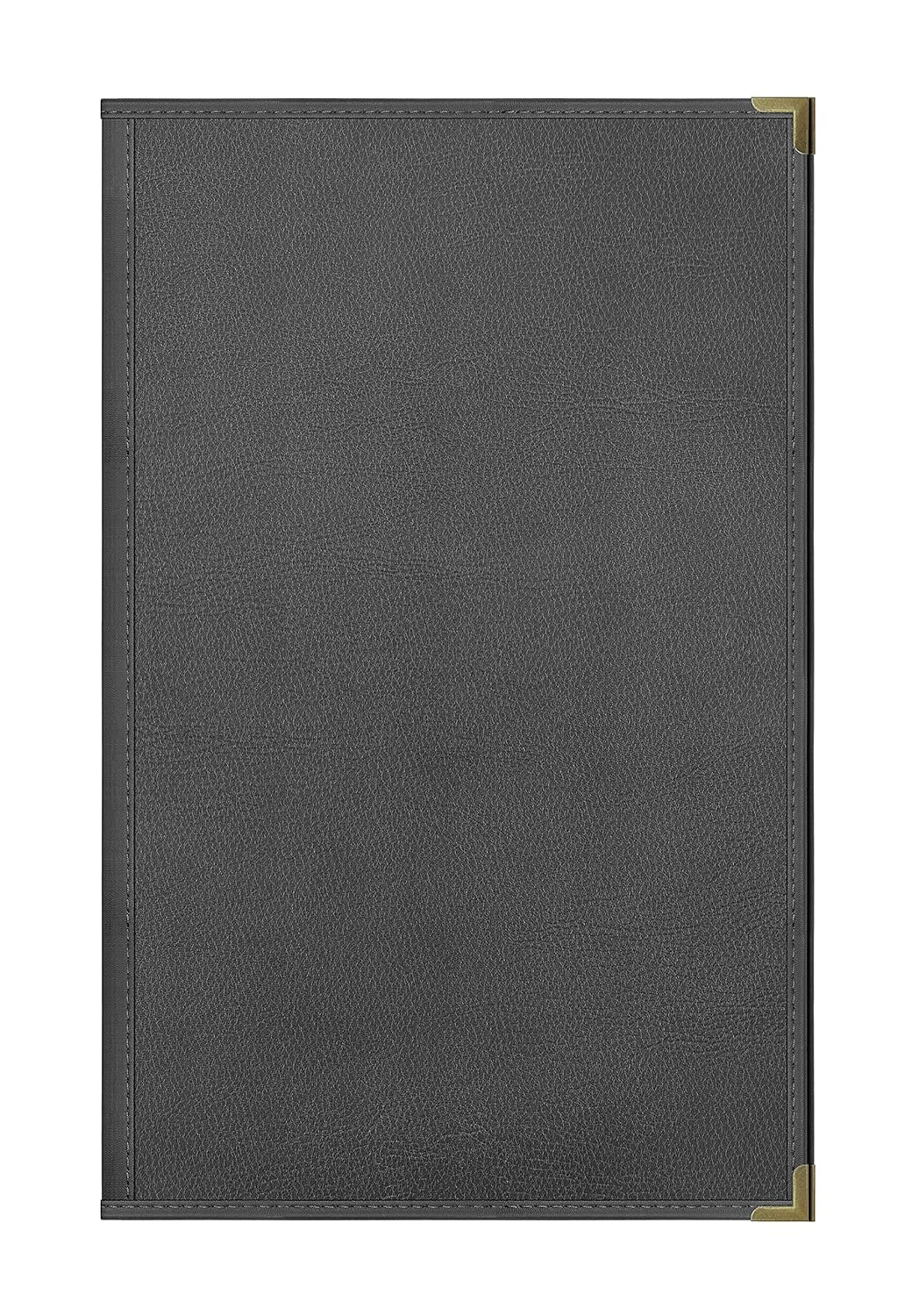Goodsmart Pajco Style Restaurant Menu Covers – Pack of 10, Side-Loading Menu Holders, Single Stitched Edge, Clear Vinyl Menu Sleeves, Leatherette Trim, Gold Corners, Black, 2 View (8.5" x 14")