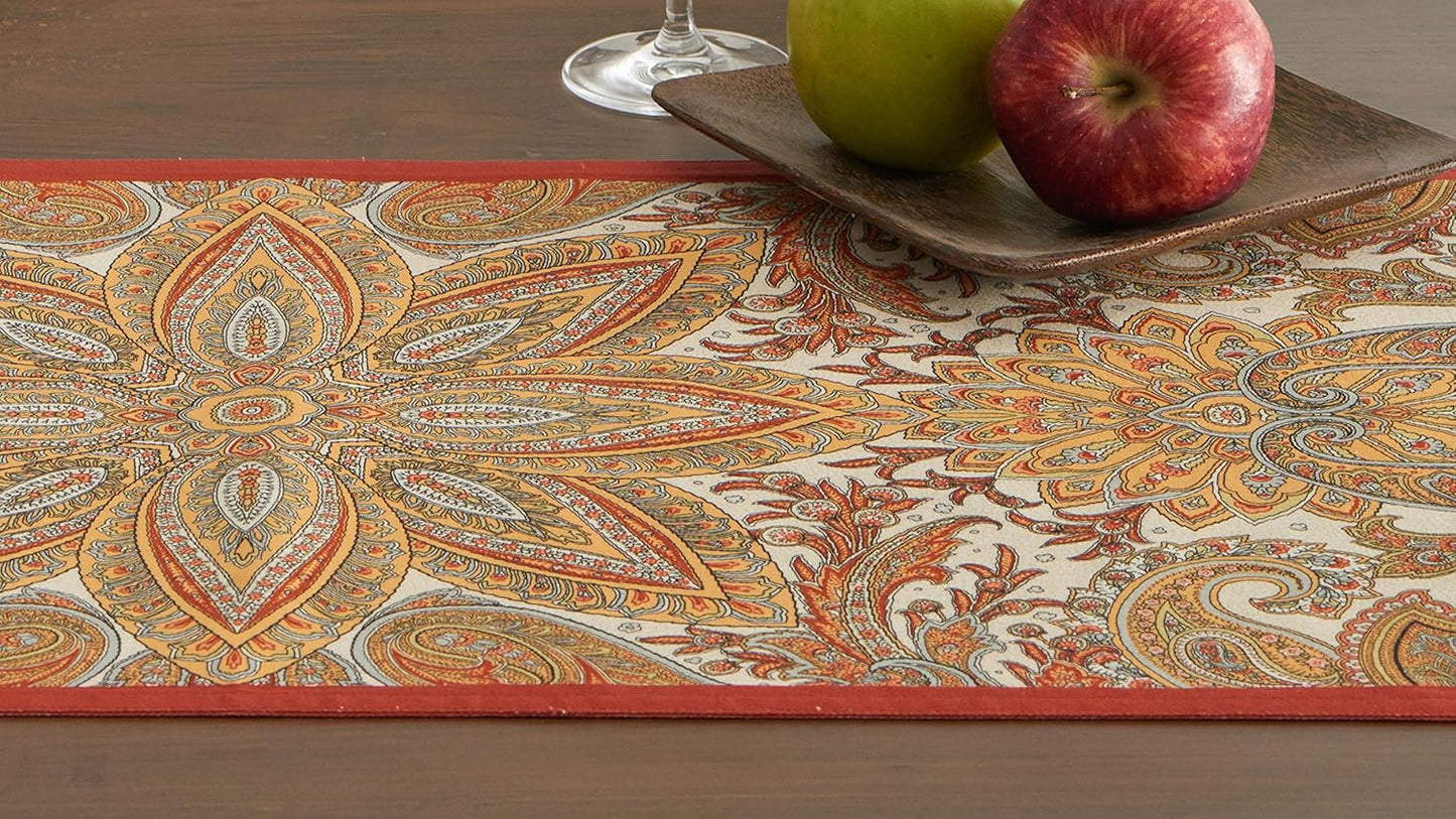 Maison d' Hermine Table Runner 100% Cotton Single Layer Table Runners 90 inches Long for Thanksgiving Christmas Decorations Home Kitchen Dining Party Wedding (Kashmir Paisley, 14.5" x 90")