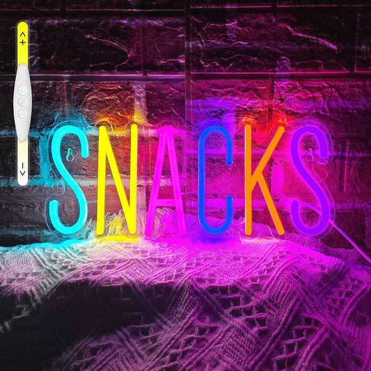 Snacks Neon Sign,Snack Bar Sign for Art Wall Decor,Cake Candy Shop Snack Stall Mancave Coffee Bars,Dimmable USB Powered Colorful Snacks Neon Light Sign