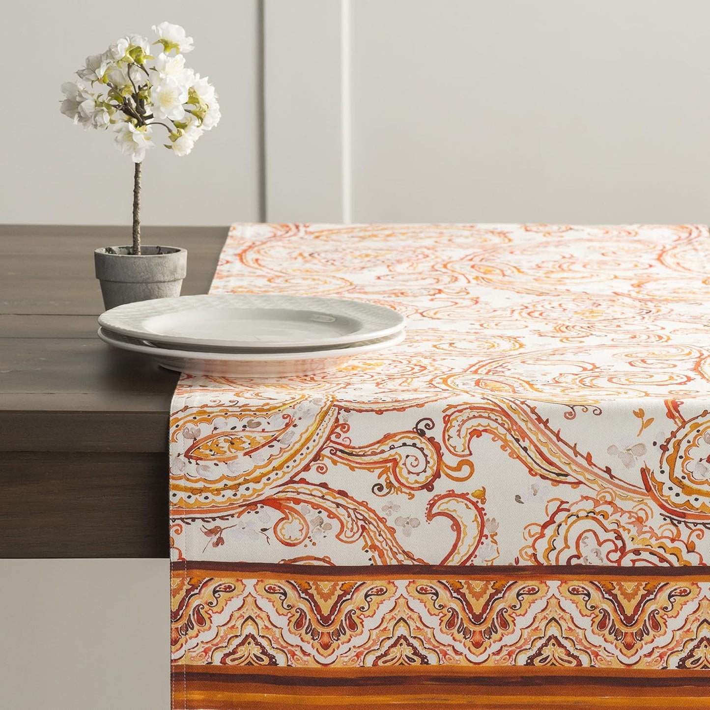 Maison d' Hermine Table Runner 100% Cotton Single Layer Table Runners 36 inches Long for Thanksgiving Christmas Decorations Home Kitchen Dining Party Wedding (Palatial Paisley, 14.5" x 36")