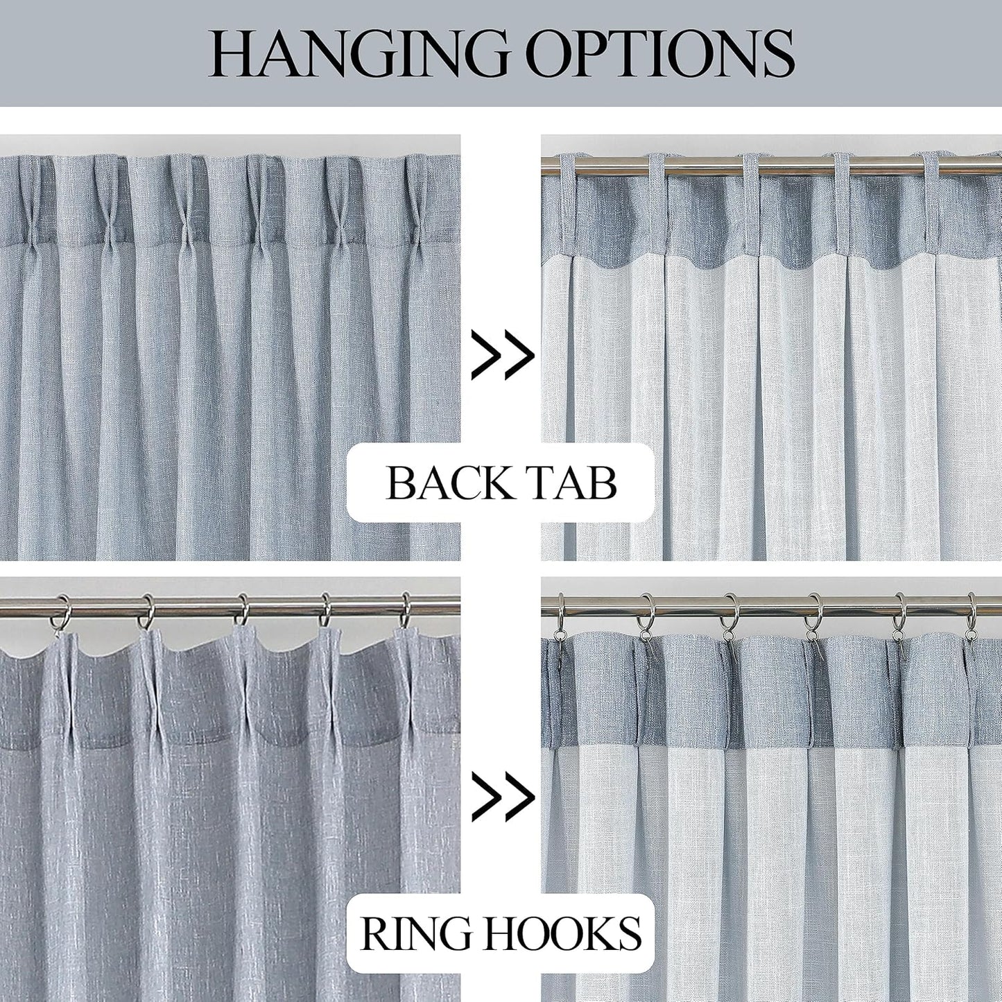 Vision Home Blue Pinch Pleated Semi Sheer Curtains Textured Light Filtering Window Curtains 108 inch for Living Room Bedroom Rayon Blend Chambray Blue Pinch Pleat Drapes with Hooks 2 Panels 40"Wx108"L