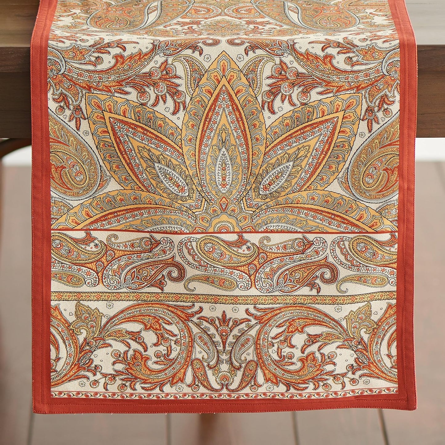 Maison d' Hermine Table Runner 100% Cotton Single Layer Table Runners 90 inches Long for Thanksgiving Christmas Decorations Home Kitchen Dining Party Wedding (Kashmir Paisley, 14.5" x 90")