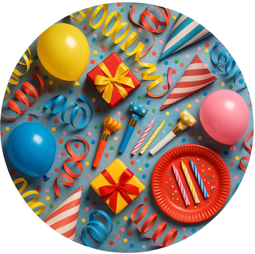 circle photo of party supplies and make it a real photo